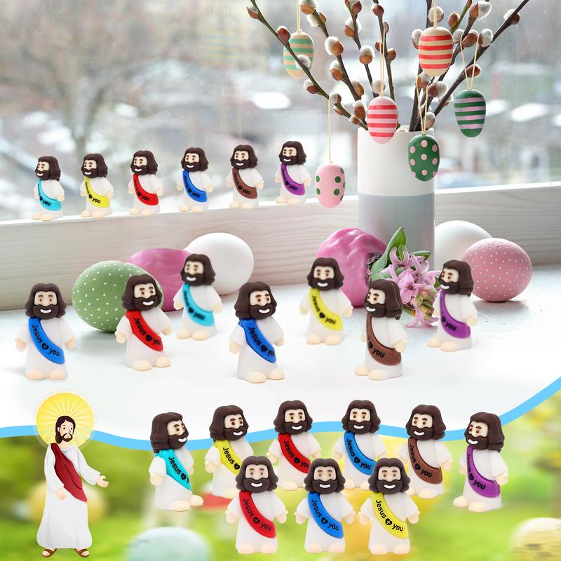 Yelakey Mini Jesus Figures 100Pcs Little Jesus Figures Cute Jesus Ornament with Jesus Love You Slogan Religious to Hide and Seek Religious Christmas Christian Baptism Gifts