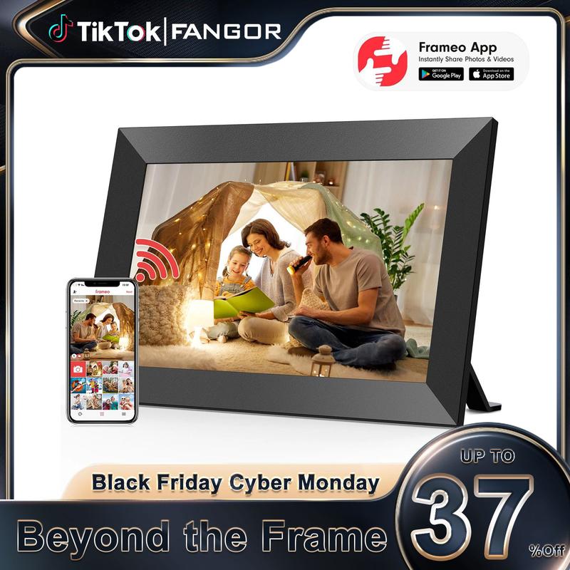 Black Friday Cyber ​​Monday Frameo WiFi Digital Photo Frame, Real-time Video Photo Sharing, 10.1-inch HD IPS Smart Touch Screen Photo Frame, Expandable Micro SD Card, Support 32GB Memory and Cloud Album, Automatic Rotation or Wall Hanging, Christmas Gift