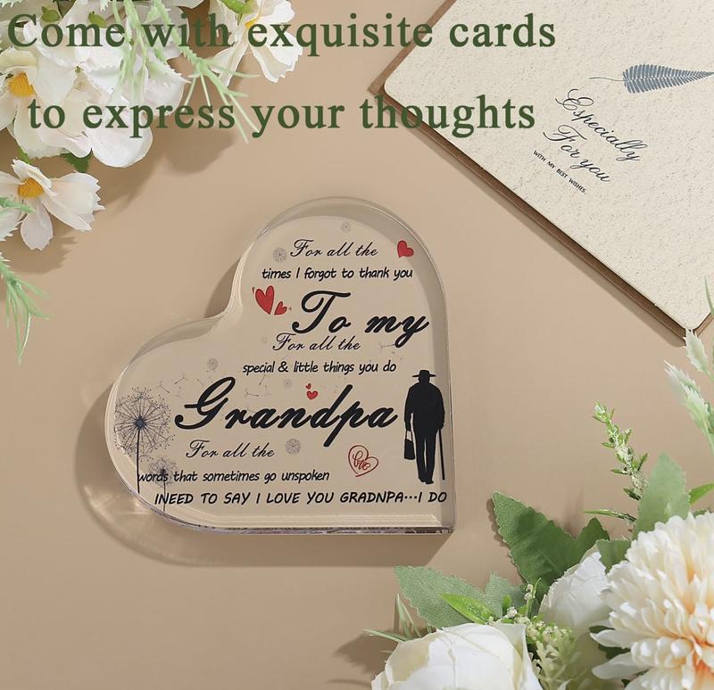 To My Grandpa Gifts for My Grandpa, Heart Acrylic Plaque Signs, Grandpa Birthday Grandparents Day Gifts