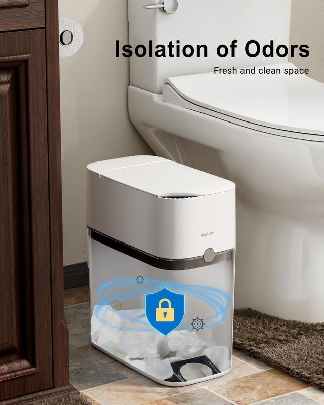 2nd Gen Automatic Trash Can Bathroom Motion Sensor Garbage Can with Soft-Close Lid,3 Gallon Automatic Bag Expanding Trash Bins,White Slim Small Garbage Cans for Narrow Place(Includes 1 Bag Roll)