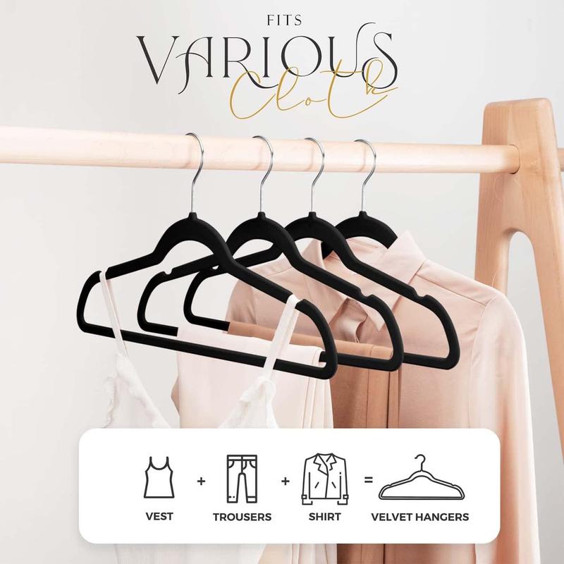 Black Velvet Hangers 60 Pack, Premium Clothes Non-Slip Felt Hangers , Sturdy Heavy Duty Coat Durable Suit for Space Saving , No Hanger Marks 360 Rotating