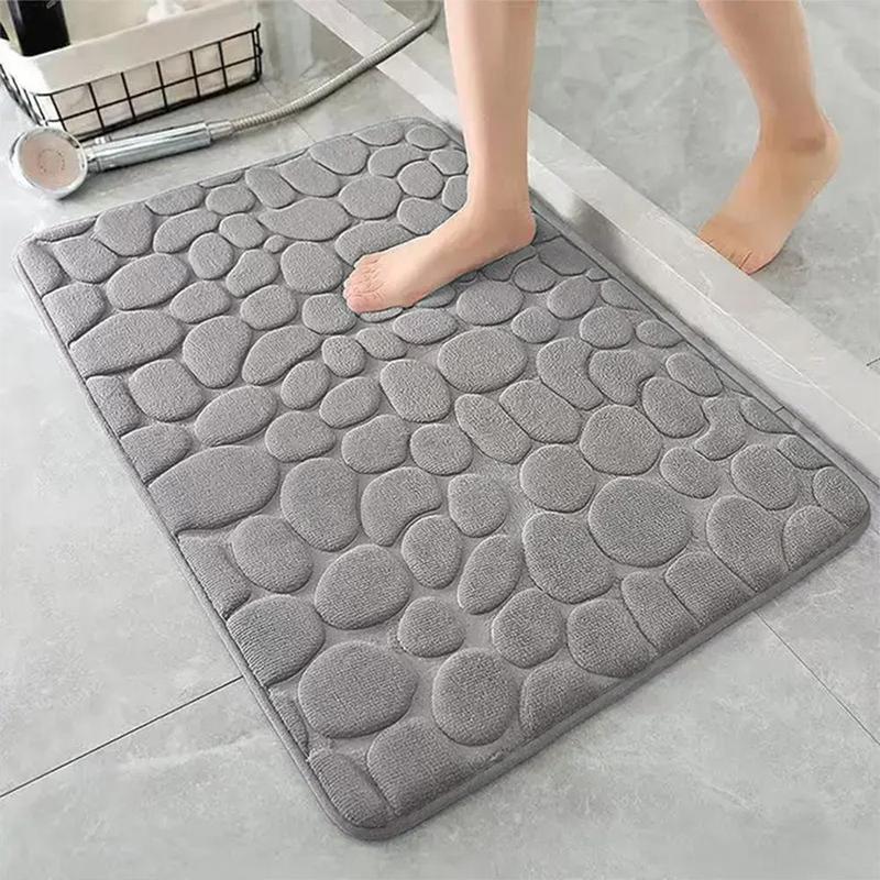 Cobblestone Embossed Bath Mat, 1 Count Soft Comfortable Memory Foam Bath Rug, Non-slip Washable Bath Mat for Shower Room & Bathroom Decor