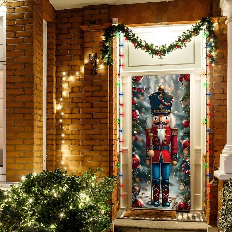 Nutcracker Pattern Door Banner, 1 Count Christmas Themed Door Cover Banner with 4 Grommets, Christmas Decor for Home Living Room Bedroom