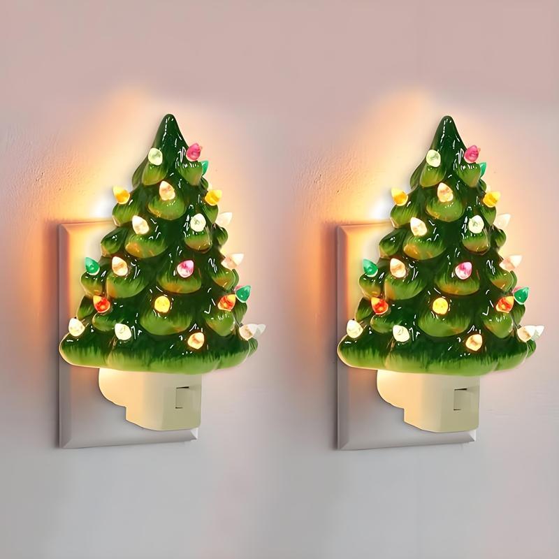 Christmas Tree Shaped Night Light, 1 Count Decorative Retro Ceramic Tree Nightlight, Decorative Light for Kitchen Bathroom Bedroom