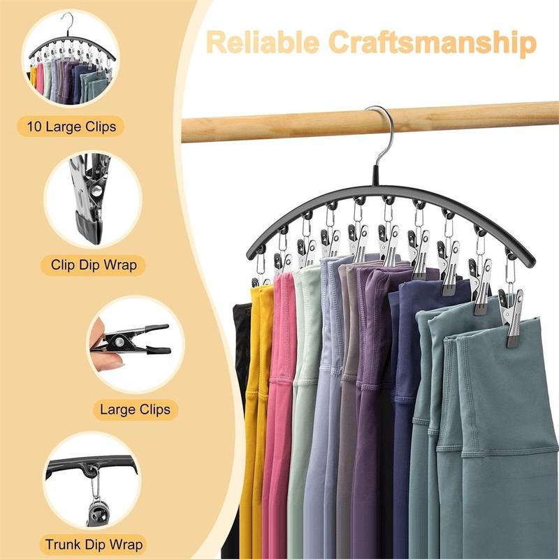 Curved Hanger, 4 Counts Stainless Steel Space-saving Clothes Hanger with Clips, Large Capacity Hanging Clothes Hanger, Clothes Organizer