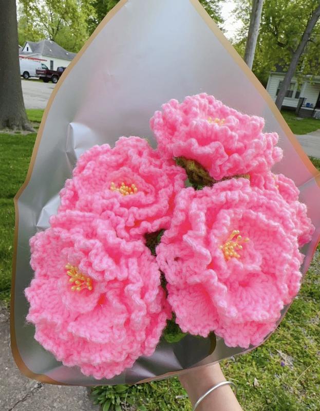 Crochet Peonies flowers decoration Colorful