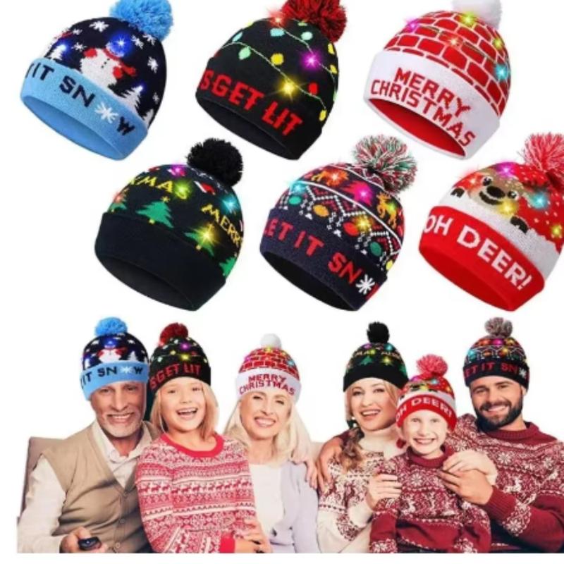 Christmas Hat Year Xmas Party Decor Creative Flashing Light Snowman Winter Warm Color Knitted Cap Christmas Gift Christmas