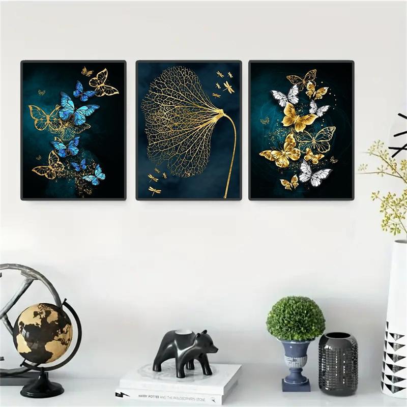 Butterfly & Leaf Pattern Canvas Painting without Frame (3pcs), Modern Style Canvas Wall Art, Wall Art Decor for Home Living Room & Bedroom