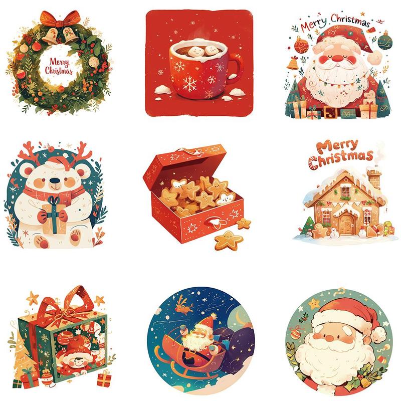 Christmas Series Sticker, 50pcs set Waterproof Self Adhesive Decor Paper, Decor Sticker for Gift Greeting Card Water Bottle Laptop Phone