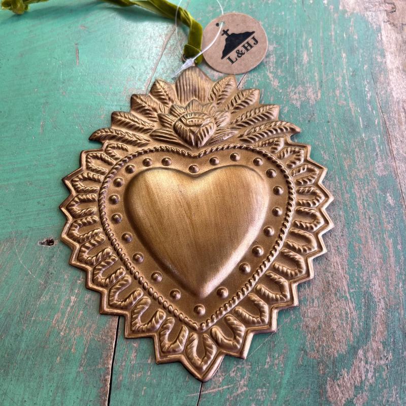 Gold Sacred Heart Tin Ornaments