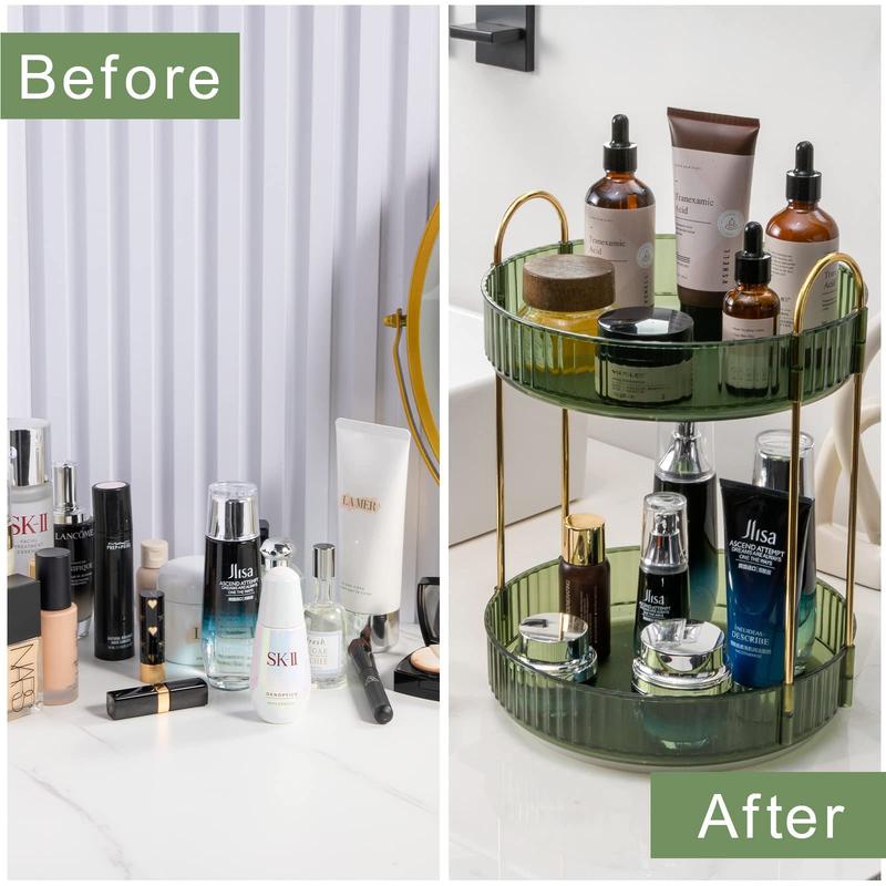 Rotating Makeup Organizer for Vanity 2 Tier, High-Capacity Skincare Clear Make Up Storage Perfume Organizers Cosmetic Dresser Organizer Countertop 360 Spinning