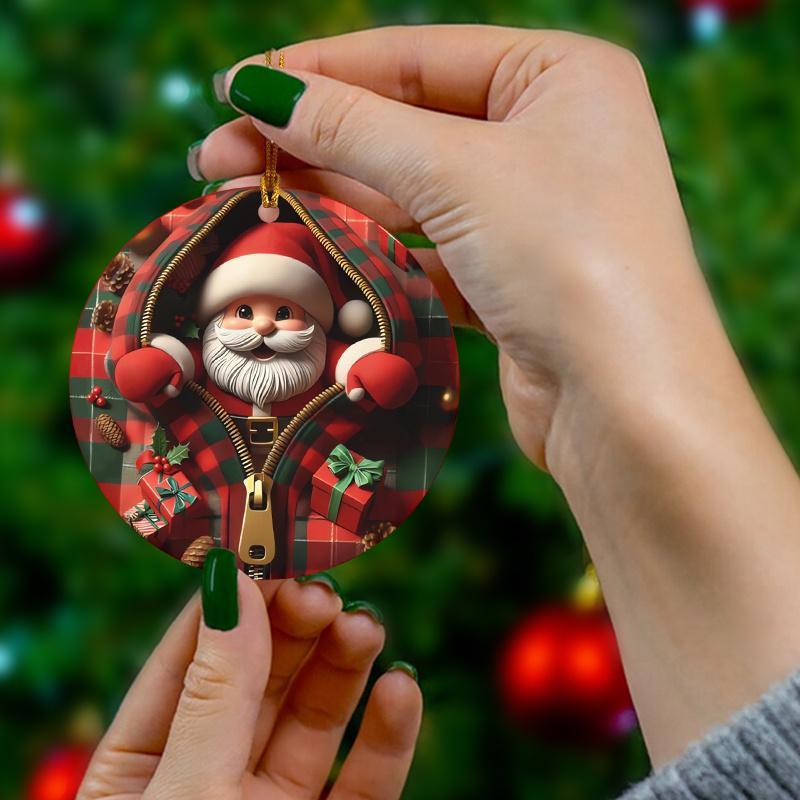 Santa Claus Zipper Design Ornament, 1 Count Christmas Hanging Ornament, Hanging Decor for Home Outdoor Courtyard Xmas Tree