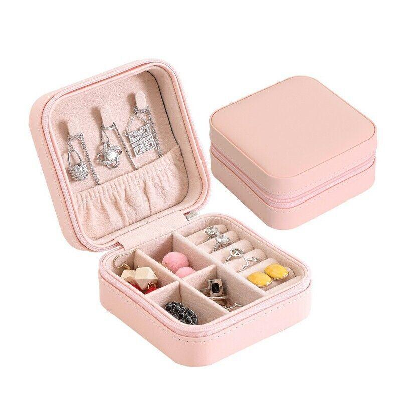 1 Count Small Portable Jewelry Organizer PU Leather Jewelry Ornaments Case Travel Storage Multi-grid Jewelry Box for Earrings Necklace Ring bracelet gifts for girls ladies females Travel essentials