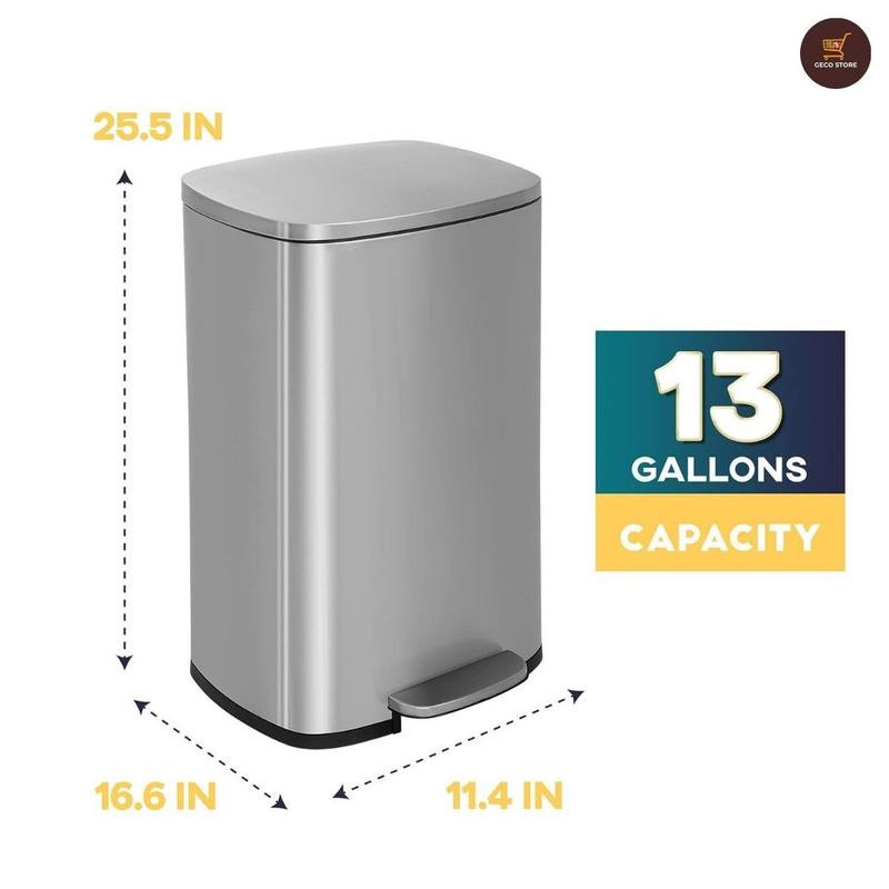 13 Gallon 50 L Garbage Can Kitchen Trash Can with Lid for Office Bedroom Bathroom Step Trash Bin Fingerprint-Proof Brushed Stainless Steel 13 Gallon   50 Liter