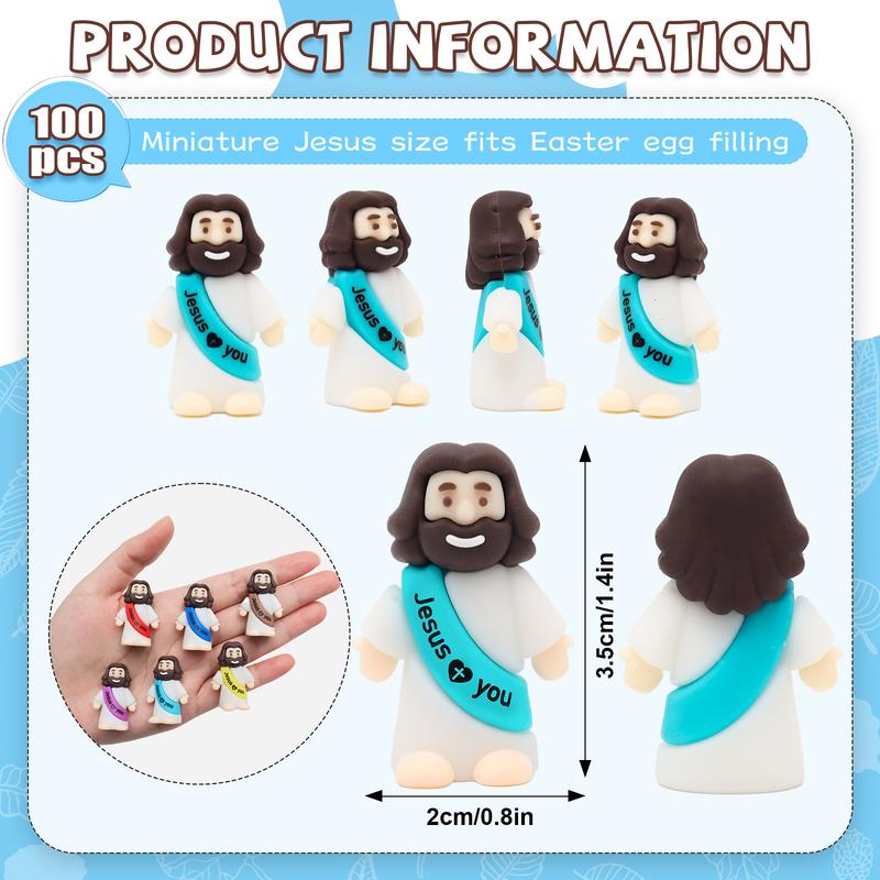 Yelakey Mini Jesus Figures 100Pcs Little Jesus Figures Cute Jesus Ornament with Jesus Love You Slogan Religious to Hide and Seek Religious Christmas Christian Baptism Gifts