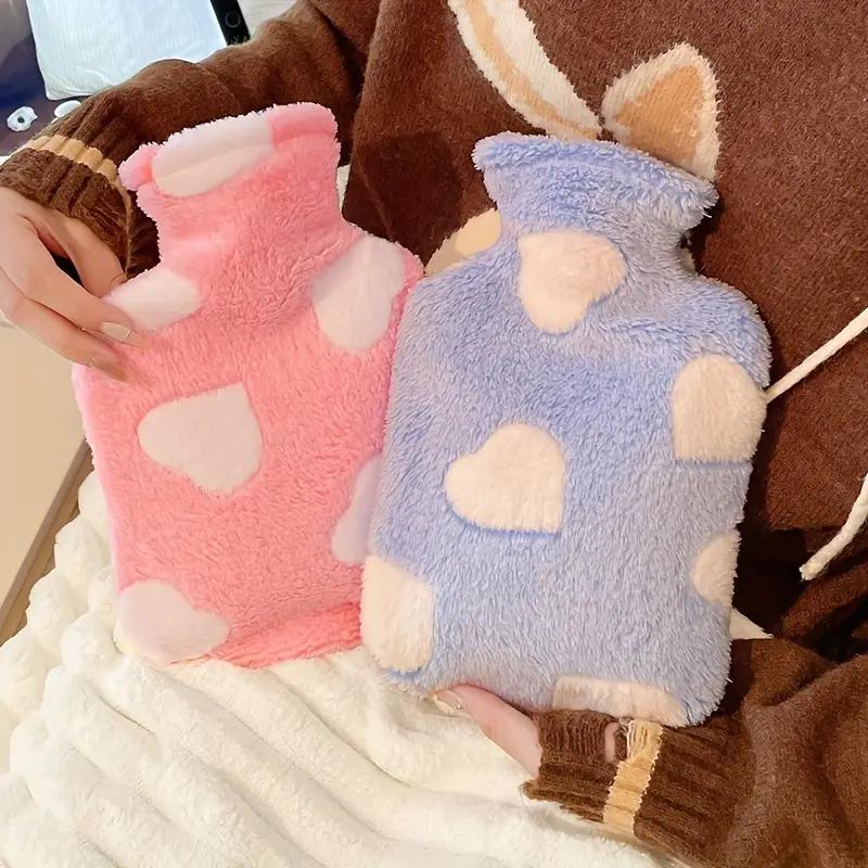 Cute Cartoon Heart Pattern Hot Water Bottle, 1 Count Soft Plush Cover Hot Water Bag, Hot Water Bottle for Neck, Back, Shoulder, Leg & Menstrual Relief