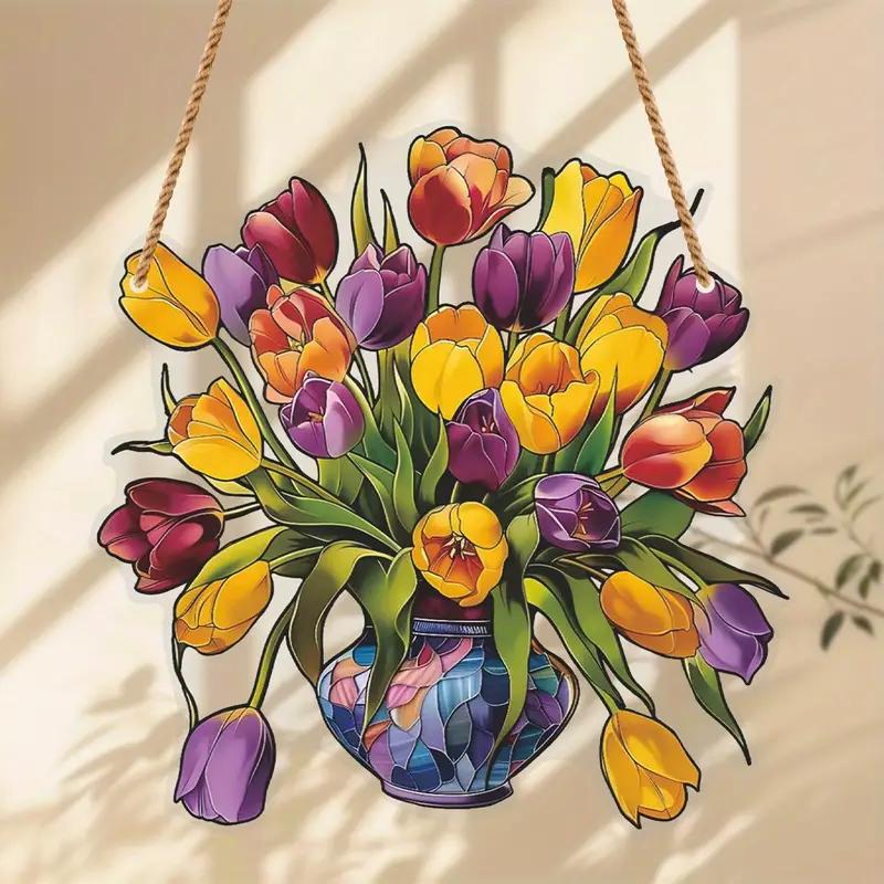 Yellow Flowers Window Hanging, Mica Flowers, Tulip Flowers Acrylic Window Hanging Art Decoration, Tulip Ornament, Gift For Her, Mom Thanksgiving Christmas Gifts Hangable