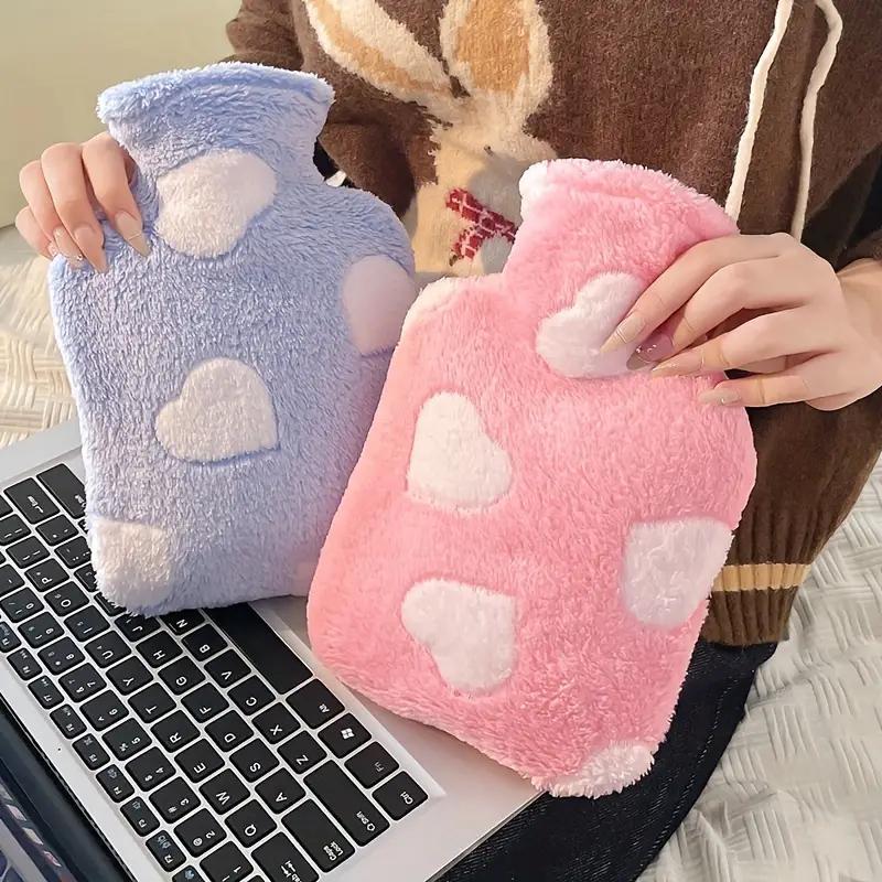 Cute Cartoon Heart Pattern Hot Water Bottle, 1 Count Soft Plush Cover Hot Water Bag, Hot Water Bottle for Neck, Back, Shoulder, Leg & Menstrual Relief