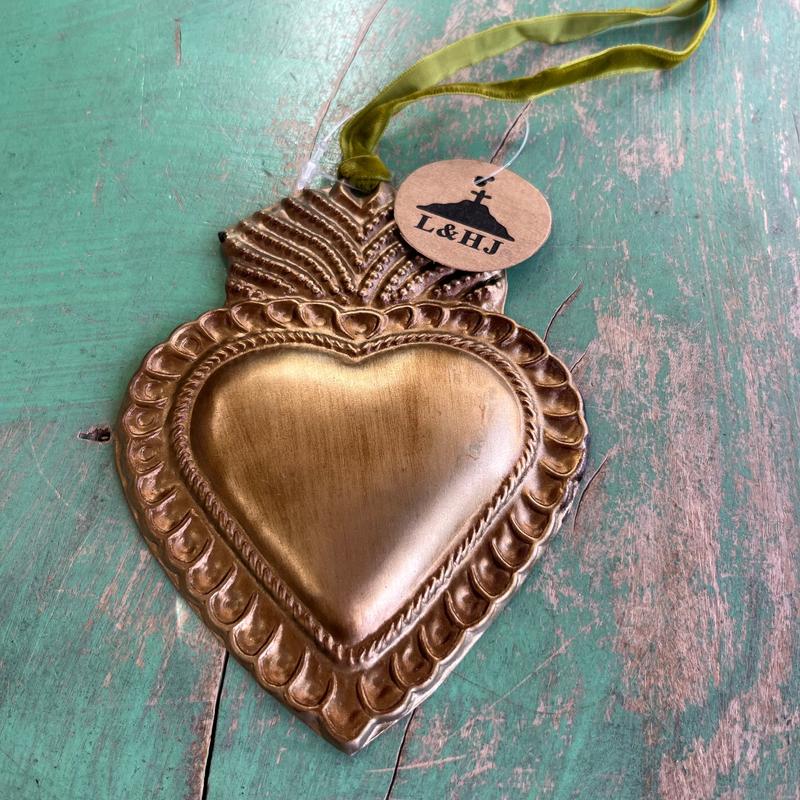 Gold Sacred Heart Tin Ornaments