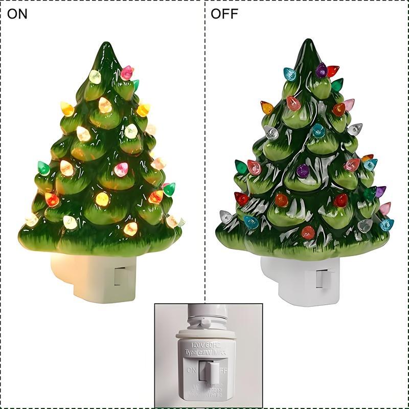 Christmas Tree Shaped Night Light, 1 Count Decorative Retro Ceramic Tree Nightlight, Decorative Light for Kitchen Bathroom Bedroom