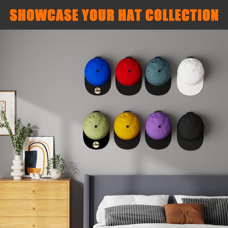 24 Pack Adhesive Hat Hooks for Wall, Strong Hat Rack for Baseball Caps, Minimalist Hat Organizer Display for Home Decor, Hat Hold Hanger for Wall, Door, Closet, No Drilling (Black) Hangable