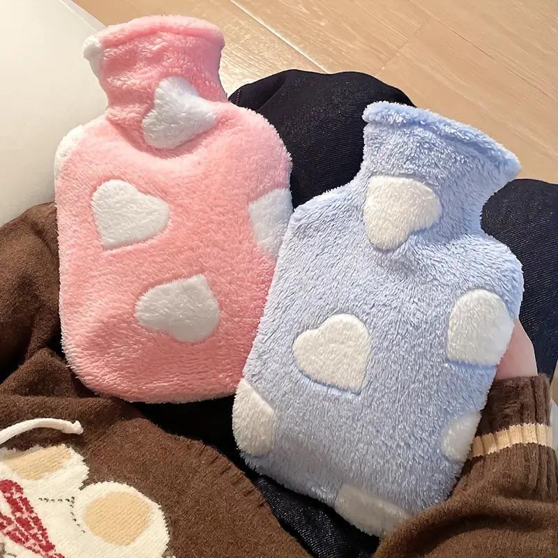 Cute Cartoon Heart Pattern Hot Water Bottle, 1 Count Soft Plush Cover Hot Water Bag, Hot Water Bottle for Neck, Back, Shoulder, Leg & Menstrual Relief