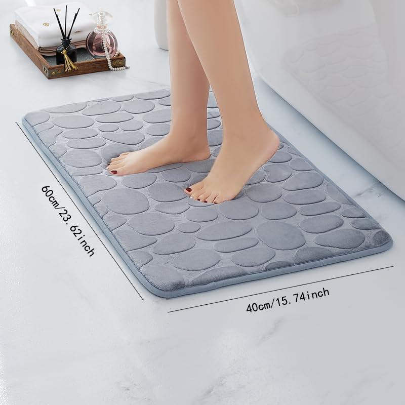 Cobblestone Embossed Bath Mat, 1 Count Soft Comfortable Memory Foam Bath Rug, Non-slip Washable Bath Mat for Shower Room & Bathroom Decor