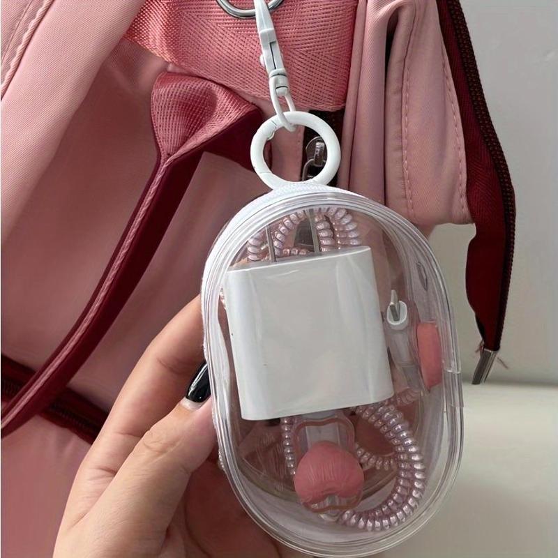 Portable Mini Clear Zipper Cable Storage Bag, 1 Count Space-saving Organizer for Earphones & Chargers, Desk Accessories, Versatile Travel Storage Bag with Keychain Ring, Fall Decor