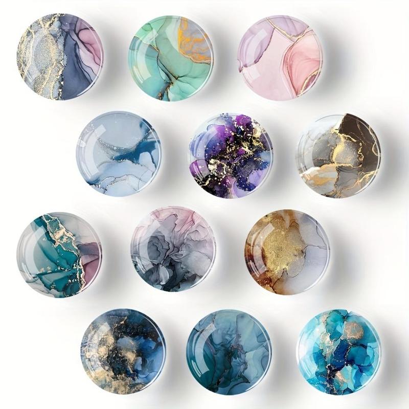 Round Glass Cute Refrigerator Magnet, 12pcs set Marble Pattern Fridge Magnet, Perfect for Organizing and Decorating Kitchen, Office, and Whiteboard