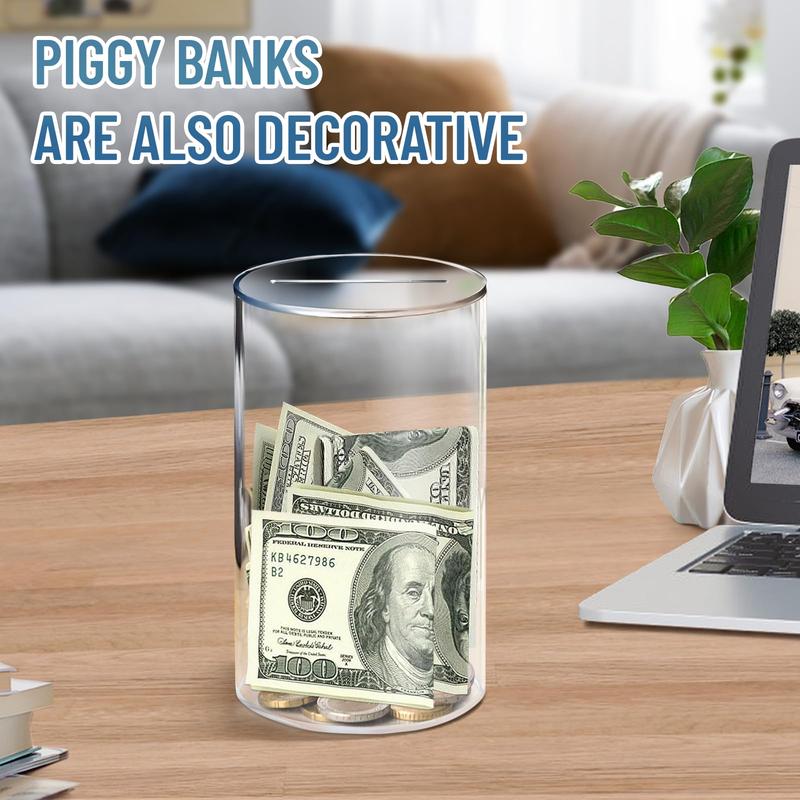 Acrylic Clear Piggy Bank, Money Saving Box for Cash Saving, Adults Piggy Bank for Real Money, Coin Bank Change Jar