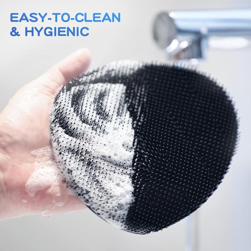 Silicone Back Scrubber(Thick Bristles) & Soft Bath Glove Set, Super-Exfoliating Body Scrubber & Super-Lathering Shower Brush Combination, with a Free Hook.(Black) Accessories