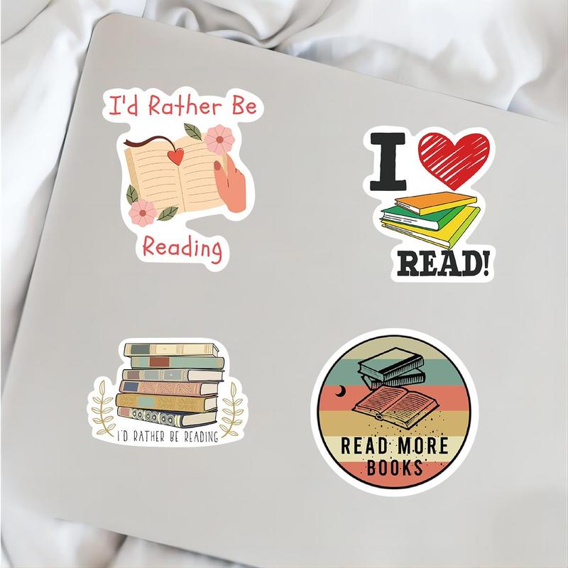 Reading Themed Sticker, 50pcs set Cartoon Book Pattern Sticker, Room Decor, Decorative Sticker for Phone Case, Computer, Guitar, Bag, Water Cup, Scrapbook, Trending Home Decor 2024