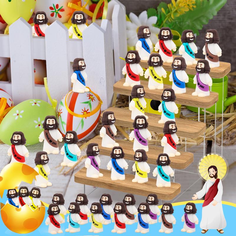 Yelakey Mini Jesus Figures 100Pcs Little Jesus Figures Cute Jesus Ornament with Jesus Love You Slogan Religious to Hide and Seek Religious Christmas Christian Baptism Gifts