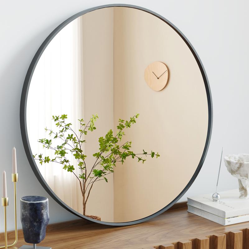 Sweet Furniture F Round Wall Mirror 20 24 30 Inch, Bathroom Mirrors for Over Sink, Circle Mirror for Bathroom, Entryway, Bedroom, Vanity