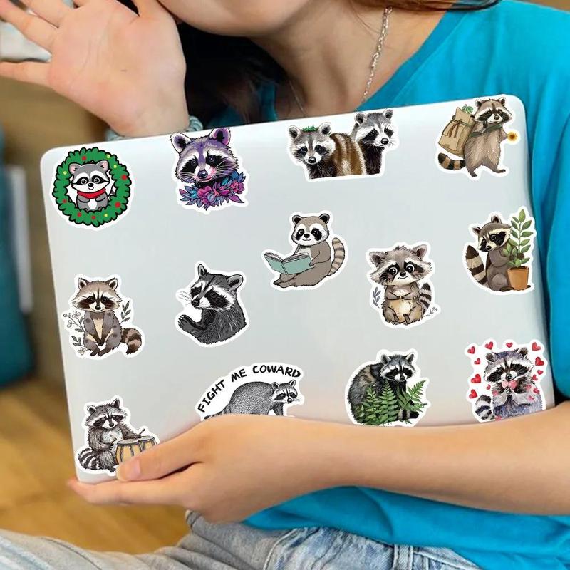 Cartoon Raccoon Pattern Sticker, 50pcs Cute Cartoon Raccoon Graffiti Sticker, DIY Decorative Sticker for Water Bottle, Laptop, Luggage