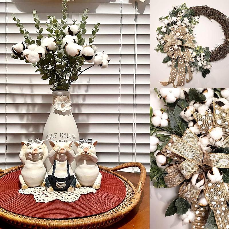 20pcs Cotton Stems, Fake Cotton Flowers Dried Cotton Picks Stalks Plants, Artificial Cotton Floral Stems Faux Farmhouse Decorations for Vase Home Decor