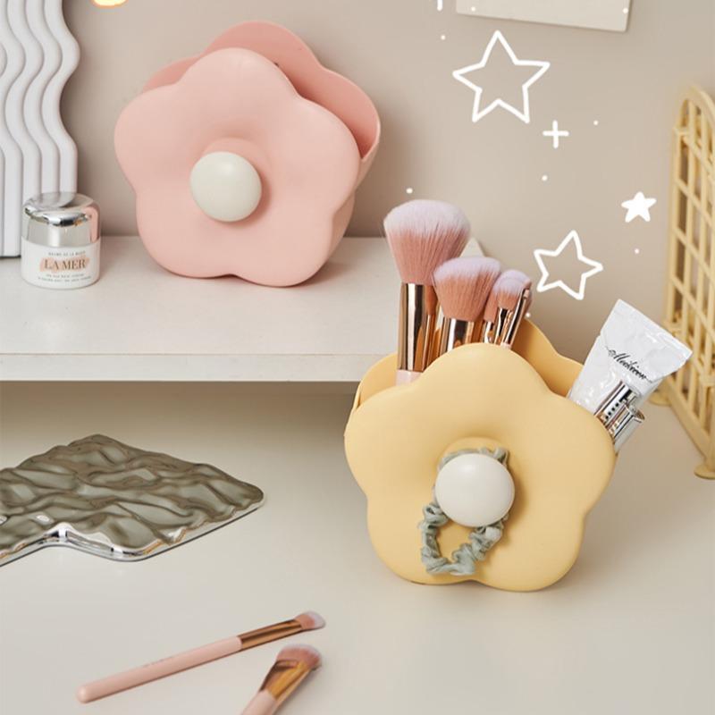 Flower Shaped Makeup Brush Holder, 1 Count Wall Mounted Makeup Brush Storage Box, Desktop Storage Box for Bathroom, Bedroom, Living Room