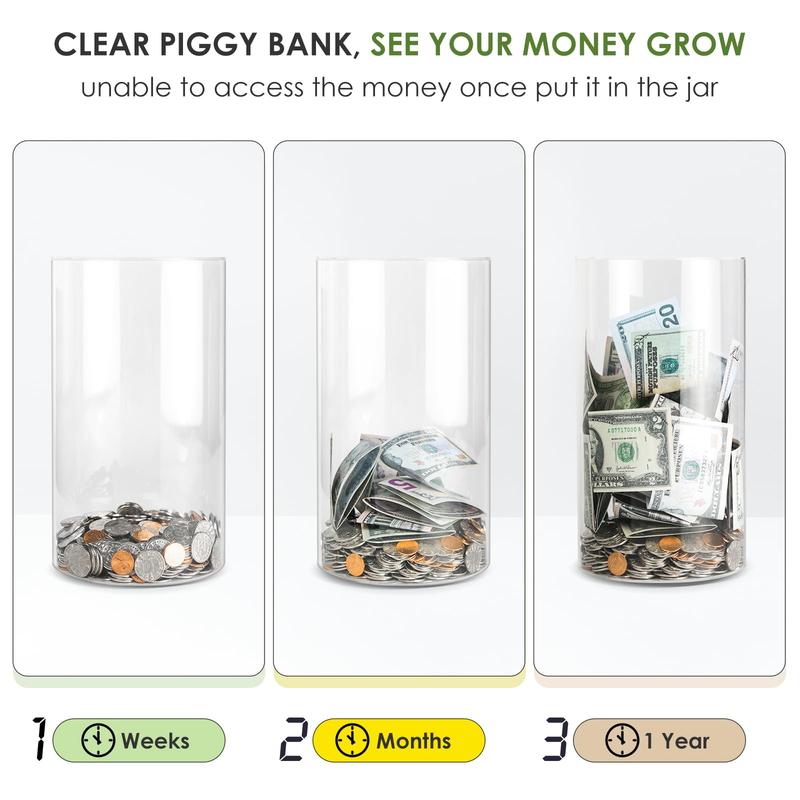 Acrylic Clear Piggy Bank Money Saving Box for Adults, Unopenable Real Money Bank Coin Bank Change Jar - 15*25.5CM - Ornaments, Tin