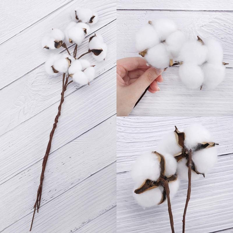 20pcs Cotton Stems, Fake Cotton Flowers Dried Cotton Picks Stalks Plants, Artificial Cotton Floral Stems Faux Farmhouse Decorations for Vase Home Decor