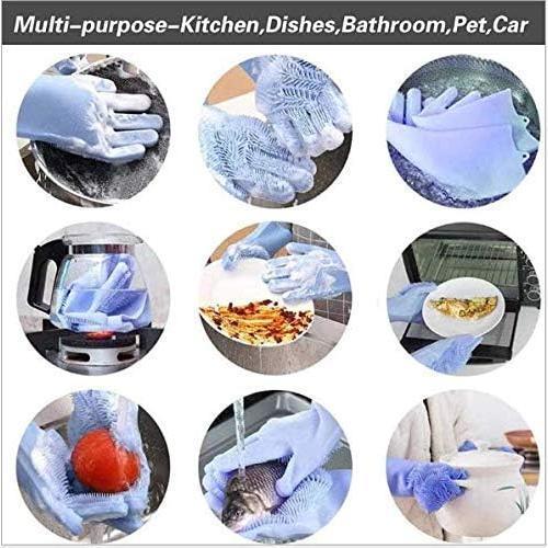 Silicone Dishwashing Gloves, Rubber Scrubbing Gloves, Sponge Cleaning Brush for Dishes Housework, Kitchen, Cars