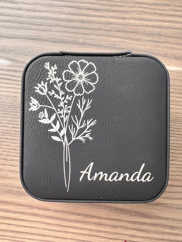 Personalized Birth Flower Jewelry Travel Case, Laser Engraved, Birth Month Flower Gift, Personalized Birthday Gift, Leather Jewelry Travel Case, Custom Jewelry Case | Mother's Day Gift Boxes Organiser Decoration | Valentine's Day Gift Hand Made