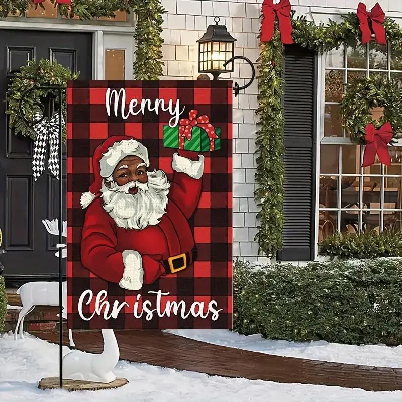 Christmas Clearance, Vibrant Merry Christmas Garden Flag - Santa Claus Pattern, Buffalo Plaid, Vertical, Double Sided, Holiday Winter Decor, Durable Outdoor Flag for House, No Flag Pole Included, Perfect for Winter Wonderland Theme