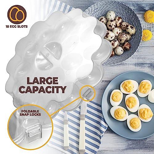 Deviled Egg Containers with Lid - 12-inch Round Serving Plate with 15 Egg Slots - Disposable Plastic Egg Holder, Platter for Fruits, Veggie, Finger Food - Stackable, Easy Storage