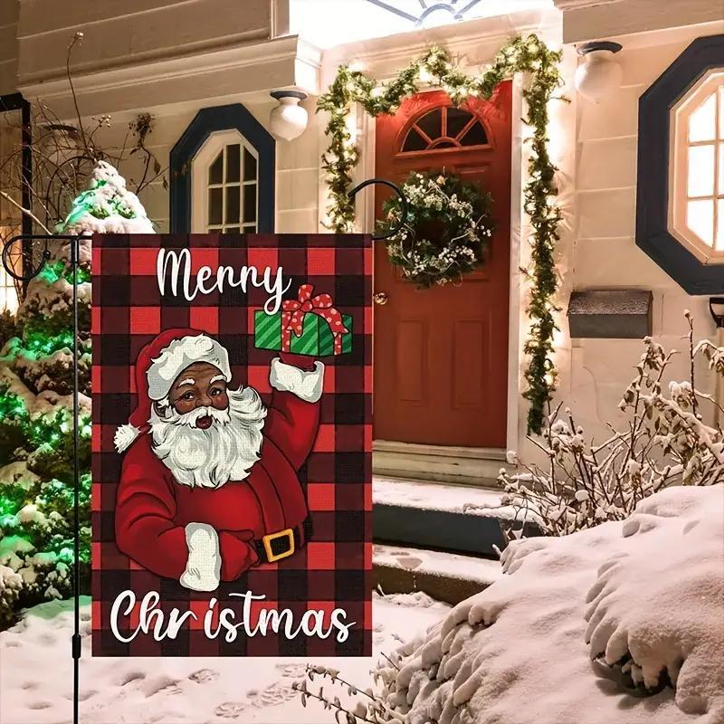 Christmas Clearance, Vibrant Merry Christmas Garden Flag - Santa Claus Pattern, Buffalo Plaid, Vertical, Double Sided, Holiday Winter Decor, Durable Outdoor Flag for House, No Flag Pole Included, Perfect for Winter Wonderland Theme