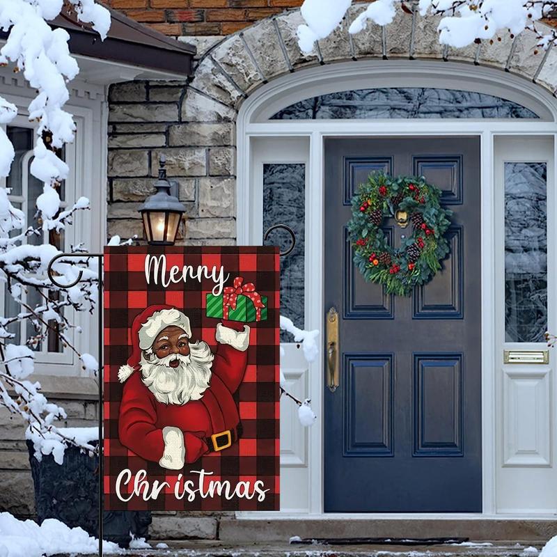 Christmas Clearance, Vibrant Merry Christmas Garden Flag - Santa Claus Pattern, Buffalo Plaid, Vertical, Double Sided, Holiday Winter Decor, Durable Outdoor Flag for House, No Flag Pole Included, Perfect for Winter Wonderland Theme