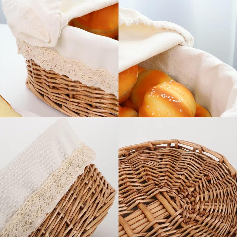 Round Bread Basket Serving Woven Bread Baskets Wicker Basket Sourdough Proofing Basket with Removable Liner and Cover (Wicker)