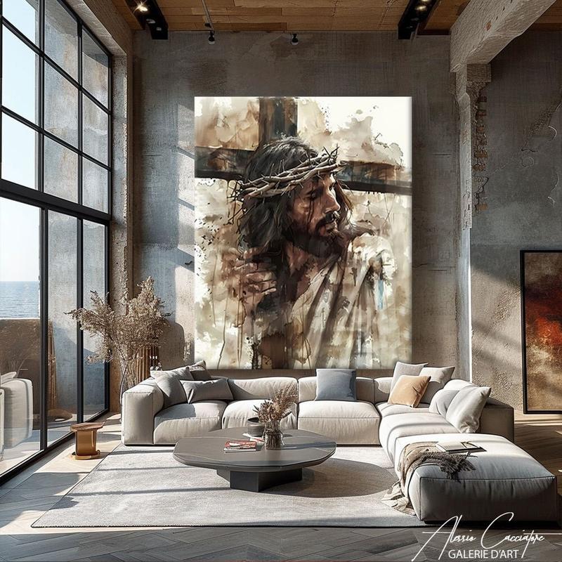 Abstract Christian Art Modern, Large Religious Wall Art Framed, Jesus Painting poster, Christianity Wall Art