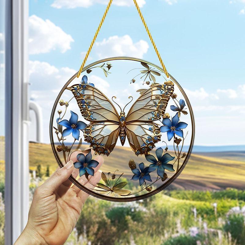 Butterfly Pattern Hanging Decor, 1 Count Exquisite Acrylic Hanging Ornament, Wall Art Decor for Home Office Coffee Shop