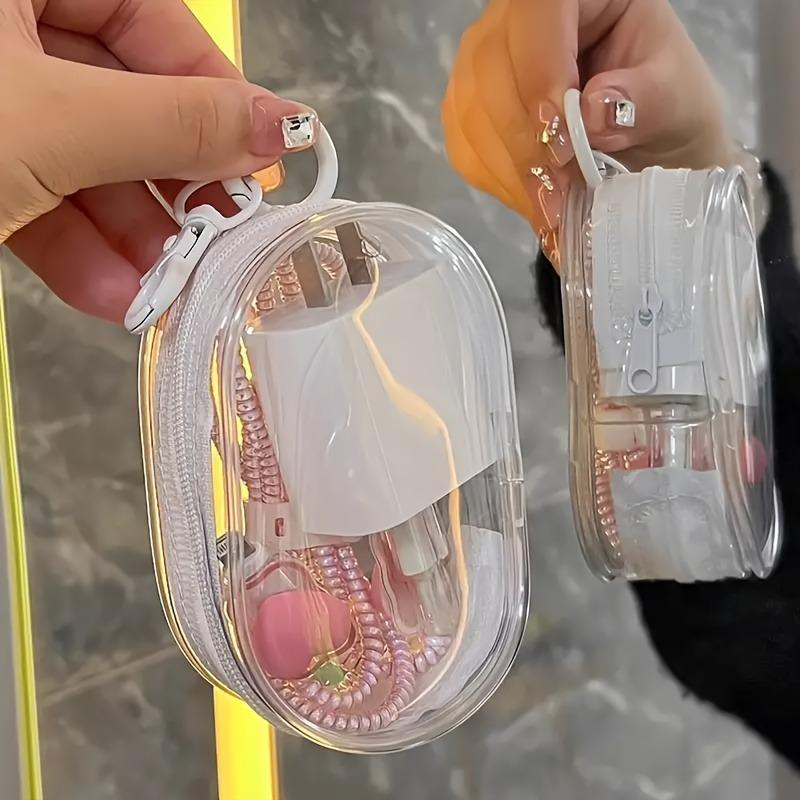 Portable Mini Clear Zipper Cable Storage Bag, 1 Count Space-saving Organizer for Earphones & Chargers, Desk Accessories, Versatile Travel Storage Bag with Keychain Ring, Fall Decor