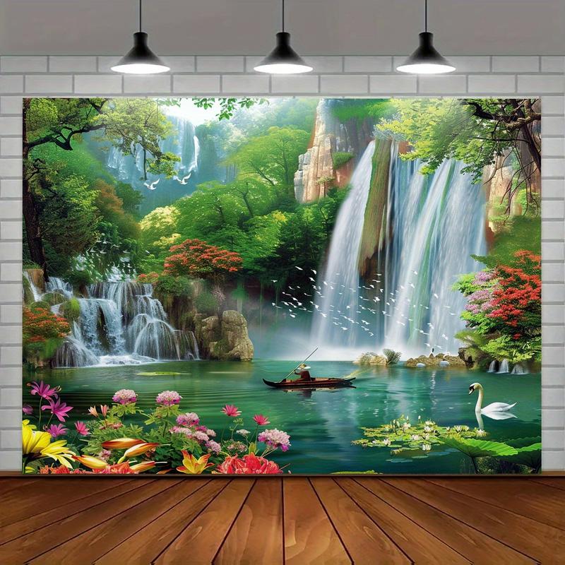 Waterfall Landscape Tapestry - Artistic natural scene background for home and party decorations, universal holiday decorations, rooms, Peach Print Christmas Themed flower room decor flower room decor flower room decor